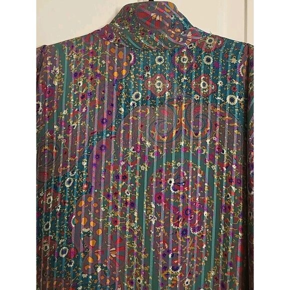 Lady Jennifer Kaftan Style Long Button Dress 18 XXL Paisley Floral Green Bow EUC - Picture 8 of 15
